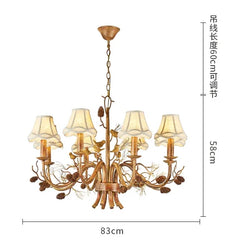 Gold Floral Bird Pine Cone Chandelier with Bell Shades