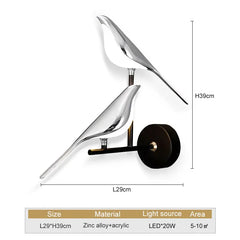 Modern wall lamp with dimensions and specifications on a white background