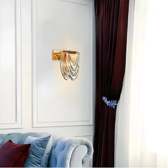 Gold Waterfall Wall Sconce with Sculptural Glass Shade