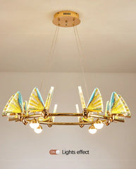 Gold Butterfly Glass Ring Chandelier Modern Pendant Light Fixture