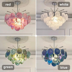 Glass Disc Chandelier Modern Pendant Light Brass or Chrome Finish