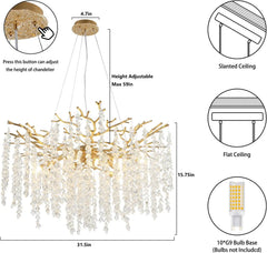 Modern Branch Crystal Chandelier with Cascading Icicle Droplets