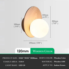 Modern Wood Arc Sconce with Frosted Glass Globe Shade