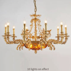 Gold chandelier with 10 lights on a gray background