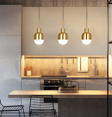 Gold Metal Dome Pendant Light with Frosted Glass Shade