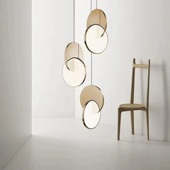 Polished Steel Geometric Pendant Light Fixture Floral Stems Glass