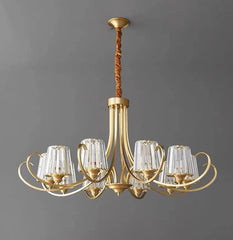 Gold Floral Crystal Chandelier with Fluted Glass Shades