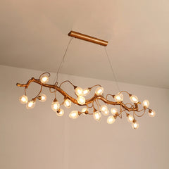Gold Branch Chandelier with Crystal Fruit Glass Shades and Metal Frame