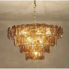 Gold Tiered Glass Chandelier Hanging Pendant Light