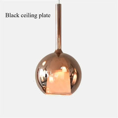 Rose Gold Glass Globe Pendant Light with Polished Metal Frame