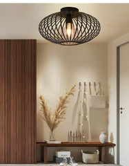 Brushed Open Cage Semi-Flush Mount Ceiling Light Fixture