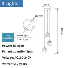 Technical drawing of a pendant light fixture with dimensions and specifications.