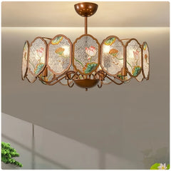 Copper Floral Acrylic Semi-Flush Chandelier with Frosted Glass Shades