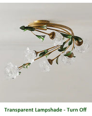 Gold Floral Semi-Flush Ceiling Light with Glass Shades
