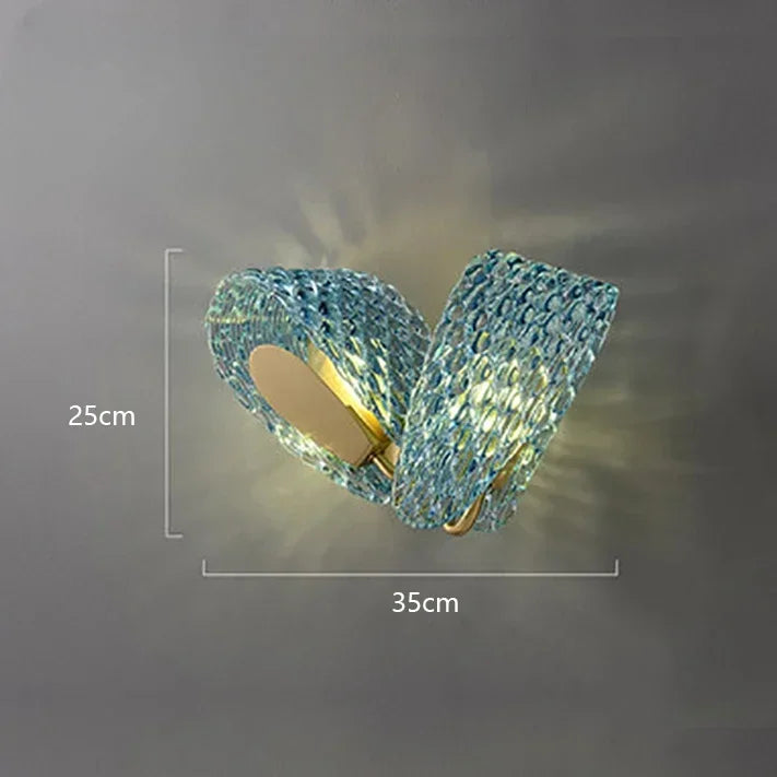 Wall-mounted light fixture with measurements on a dark background