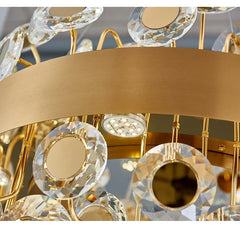 Gold Crystal Floral Chandelier Pendant Light with Mirror Accents