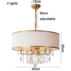 Gold Crystal Chandelier Drum Shade Pendant Light