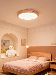 Wood Flush Mount Pink Bow Ceiling Light for Children's Room