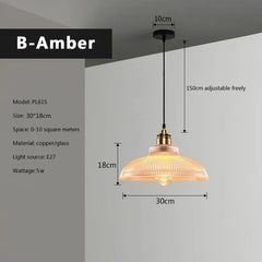 Glass Dome Pendant Light Polished Copper Hanging Illumination