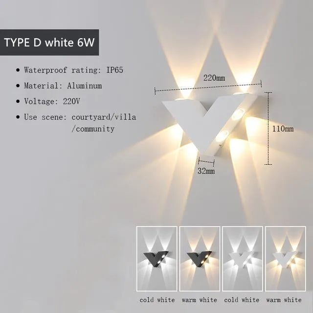 Wall-mounted light fixture with specifications and color options on a gray background