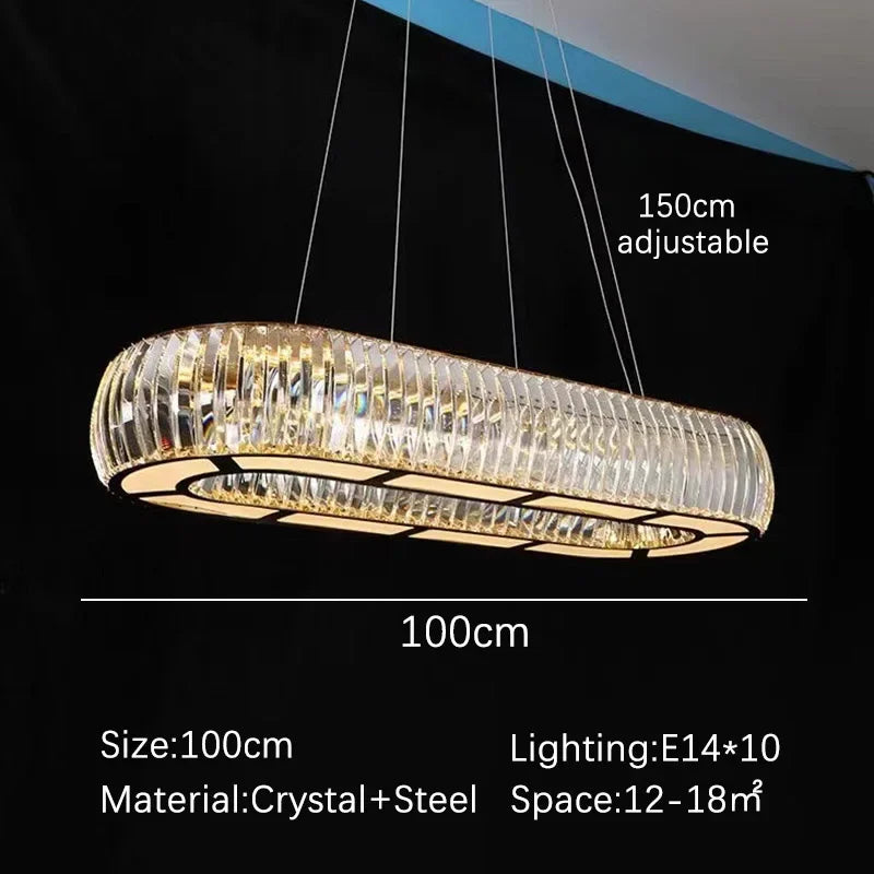 Crystal chandelier with dimensions and specifications on a black background