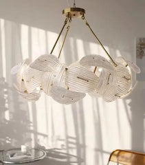 Woven Gold Pendant Light with Clear Petal Accents
