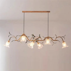 Gold Floral Branch Pendant Light with Glass Shades