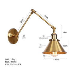 Brushed Gold Cone Shade Adjustable Wall Sconce Hanging Ceiling Light