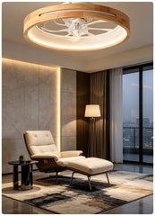 Nordic Minimalist Wood Ring LED Ceiling Fan Light with Remote Control