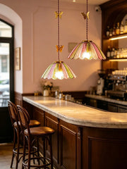Gold Butterfly Glass Pendant Light with Multi-Color Scalloped Shade