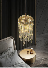 Gold Tiered Crystal Pendant Light Fixture Floral Stems Glass Shades