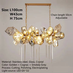 Gold Faceted Crystal Waterfall Chandelier Pendant Light