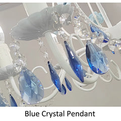 White Floral Crystal Chandelier Semi-Flush Ceiling Light