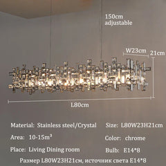 Polished Chrome Rectangular Crystal Chandelier Hanging Ceiling Light