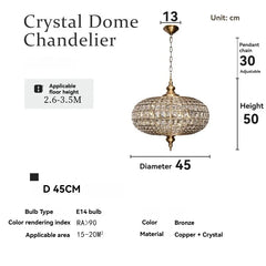Ornate Gold Metal Crystal Orb Pendant Light Fixture
