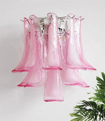 Chrome Finish Petal Glass Sconce with Pink Frosted Bell Shades