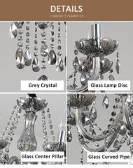 Smoke Gray Multi-Arm Crystal Chandelier for Living Room