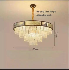 Tiered Faceted Crystal Waterfall Chandelier with Gold Accents