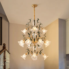 Gold Floral Glass Chandelier Multi-Arm Pendant Light