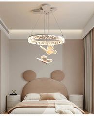 Butterfly Crystal Ring Pendant Light with Rose Gold Butterfly Accents