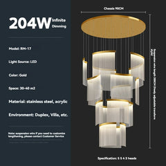 Gold Metal Frame Cascading Crystal Waterfall Chandelier Light Fixture