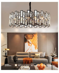 Modern Rectangular Crystal Chandelier with Dark Bronze Frame