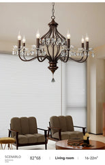Bronze Floral Crystal Chandelier Pendant Light with Amber Gem Accents