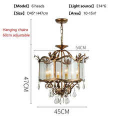 Gold Crystal Candelabra Pendant Light with Glass Shade