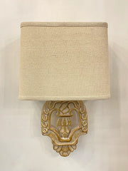 Vintage Wood Wall Sconce with Fabric Shade