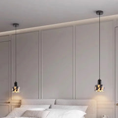 Marble and Wood Pendant Light with Frosted Glass Shade