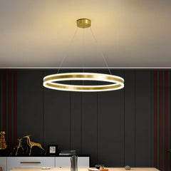 Modern Gold Ring LED Pendant Light with Integrated Illumination