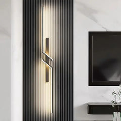 Modern Geometric LED Wall Sconce with Black Finish and Gold Accents