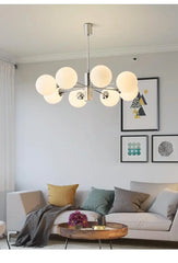 Opal Glass Globe Cluster Chandelier - Modern Polished Chrome Frame