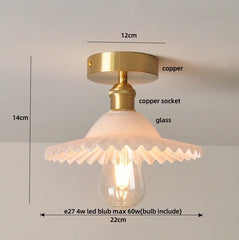 Ceiling light fixture with measurements and component labels on a neutral background